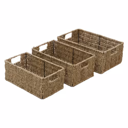 JVL Seagrass Set of 3 Rectangular Storage Baskets