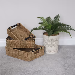 JVL Seagrass Set of 3 Rectangular Storage Baskets with Wooden Handles - Additional view 4