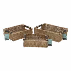 JVL Seagrass Set of 3 Rectangular Storage Baskets with Wooden Handles - Additional view 5