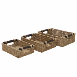 JVL Seagrass Set of 3 Rectangular Storage Baskets with Wooden Handles - Additional view 6