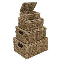 JVL Seagrass Set of 4 Rectangular Lidded Storage Baskets