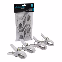 JVL Large Clamp Clip Beach Towel Pegs, Pack of 4, Grey