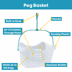 JVL Plastic Peg Basket with 48 Large Ultra Strong Plastic Pegs