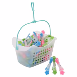 JVL Plastic Peg Basket with 72 Prism Soft Touch Flower Design Pegs