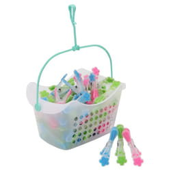 JVL Plastic Peg Basket with 72 Prism Soft Touch Flower Design Pegs