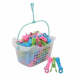 JVL Plastic Peg Basket with 72 Prism Clip Pegs with hooks