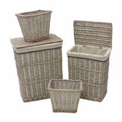 JVL Arianna Rectangular Willow Baskets, Set of 4, Grey Wash
