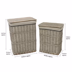 JVL Arianna Rectangular Willow Baskets, Set of 4, Grey Wash