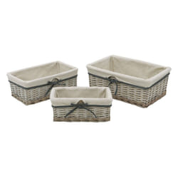 JVL Arianna Rectangular Willow Storage Basket, Set of 3, Grey Wash