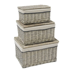 JVL Arianna Rectangular Willow Hamper Basket, Set of 3, Grey Wash