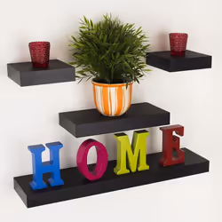 Set of 4 Narrow Floating Shelf Wall Mounted Matt Black Storage Shelves