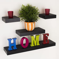 Set of 4 Narrow Floating Shelf Wall Mounted Matt Black Storage Shelves