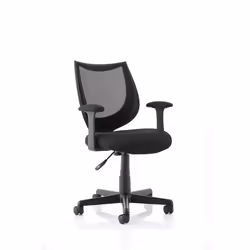 The medium back chair has black mesh upholstery with a metal frame. This operator chair comes with fixed arms. Castors allow ...
