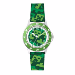 Minecraft Kids Creeper Green Printed Strap Quartz Time Teacher Watch