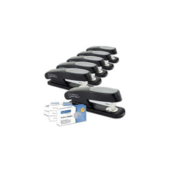 1734 Business Pack: 6 Germ-Savvy Antibacterial ECO Sting Ray Staplers, 20 Sheet Capacity, and 6 Boxes of 1000 24/6 mm Staples, Black
