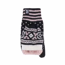 Ladies Warm Fairisle Patterned Thermal Fingerless Converter Gloves - One Size, Black