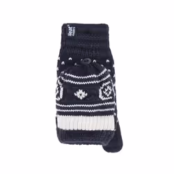 Ladies Warm Fairisle Patterned Thermal Fingerless Converter Gloves - One Size, Navy