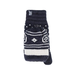 Ladies Warm Fairisle Patterned Thermal Fingerless Converter Gloves - One Size, Navy