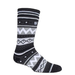 Mens Nordic Patterned Non Slip Thermal Slipper Socks with Grippers - 6-11 UK, Black / Charcoal