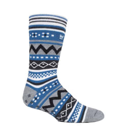 Mens Nordic Patterned Non Slip Thermal Slipper Socks with Grippers - 6-11 UK, Grey / Denim