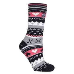 Ladies Fairisle Nordic Winter Non Slip Thermal Slipper Socks - 4-8 UK, Black / Coral