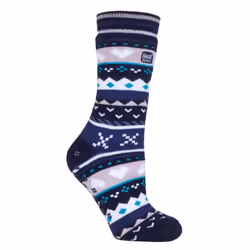 Ladies Fairisle Nordic Winter Non Slip Thermal Slipper Socks - 4-8 UK, Navy / Purple