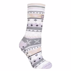 Ladies Fairisle Nordic Winter Non Slip Thermal Slipper Socks - 4-8 UK, Lilac / Grey