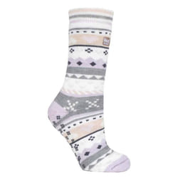 Ladies Fairisle Nordic Winter Non Slip Thermal Slipper Socks - 4-8 UK, Lilac / Grey