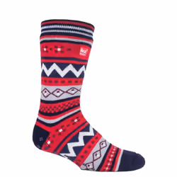 Mens Nordic Patterned Non Slip Thermal Slipper Socks with Grippers - 6-11 UK, Navy / Red