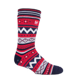 Mens Nordic Patterned Non Slip Thermal Slipper Socks with Grippers - 6-11 UK, Navy / Red