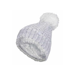 Ladies Fleece Lined Cuffed Thermal Winter Bobble Hat with Pom Pom - One Size, Light Grey