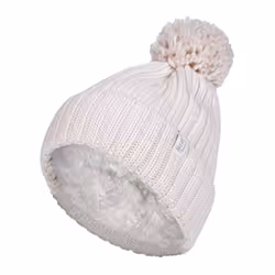 Ladies Ribbed Cuffed Thermal Insulated Winter Pom Pom Bobble Hat - One Size, Cream