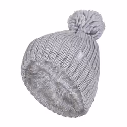 Ladies Ribbed Cuffed Thermal Insulated Winter Pom Pom Bobble Hat - One Size, Light Grey