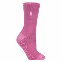 ) HEAT HOLDERS - Ladies Non Skid Thermal Slipper Socks with Grips - Pink  (Juniper
