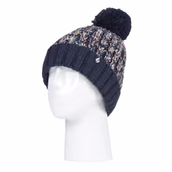 HEAT HOLDERS - Ladies Thermal Winter Bobble Hat with Large Pom Pom - Blue