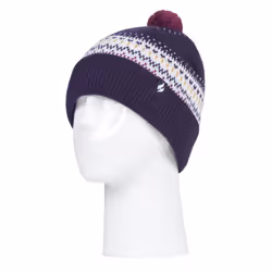 HEAT HOLDERS - Ladies / Womens Knitted Beanie Bobble Hat with Pom Pom - Purple