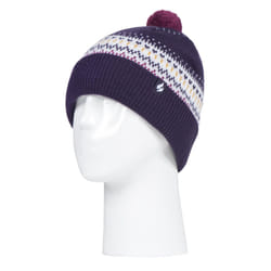 HEAT HOLDERS - Ladies / Womens Knitted Beanie Bobble Hat with Pom Pom - Purple