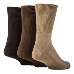 Extra Wide Bamboo Socks for Diabetics by IOMI | 3 Pack | 4 Colours - 6-8.5, Brown