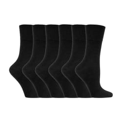 Ladies 6 pack non elastic diabetic socks with hand linked toe seams - 4-8 UK, Black