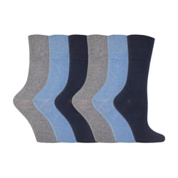 Ladies 6 pack non elastic diabetic socks with hand linked toe seams - 4-8 UK, Blue