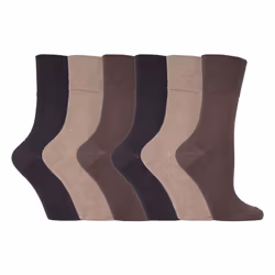 Ladies 6 pack non elastic diabetic socks with hand linked toe seams - 4-8 UK, Brown