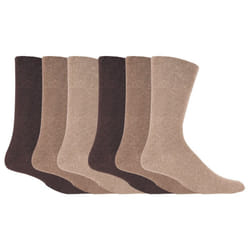 Mens 6 pack non elastic diabetic socks with hand linked toe seams - 6-11 UK, Beige