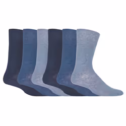 Mens 6 pack non elastic diabetic socks with hand linked toe seams - 6-11 UK, Blue