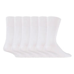 Mens 6 pack non elastic diabetic socks with hand linked toe seams - 6-11 UK, White