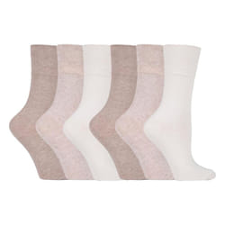 Ladies 6 pack non elastic diabetic socks with hand linked toe seams - 4-8 UK, Cream