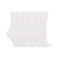 Ladies 6 pack non elastic diabetic socks with hand linked toe seams - 4-8 UK, White