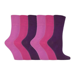 Ladies 6 pack non elastic diabetic socks with hand linked toe seams - 4-8 UK, Pink