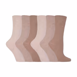 Ladies 6 pack non elastic diabetic socks with hand linked toe seams - 4-8 UK, Beige