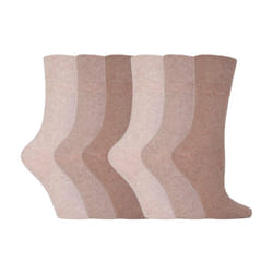 Ladies 6 pack non elastic diabetic socks with hand linked toe seams - 4-8 UK, Beige