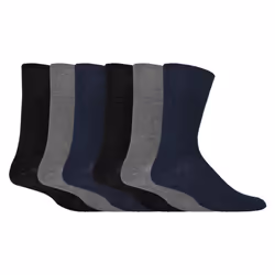 Mens 6 pack non elastic diabetic socks with hand linked toe seams - 6-11 UK, Black / Navy / Grey